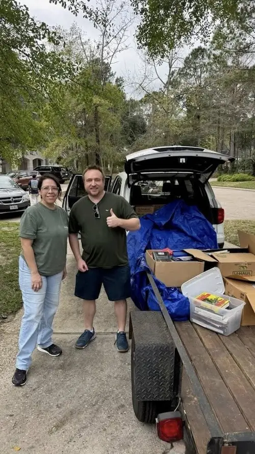Lone Star Book Rescue pickup team with donated books and media loaded for pickup